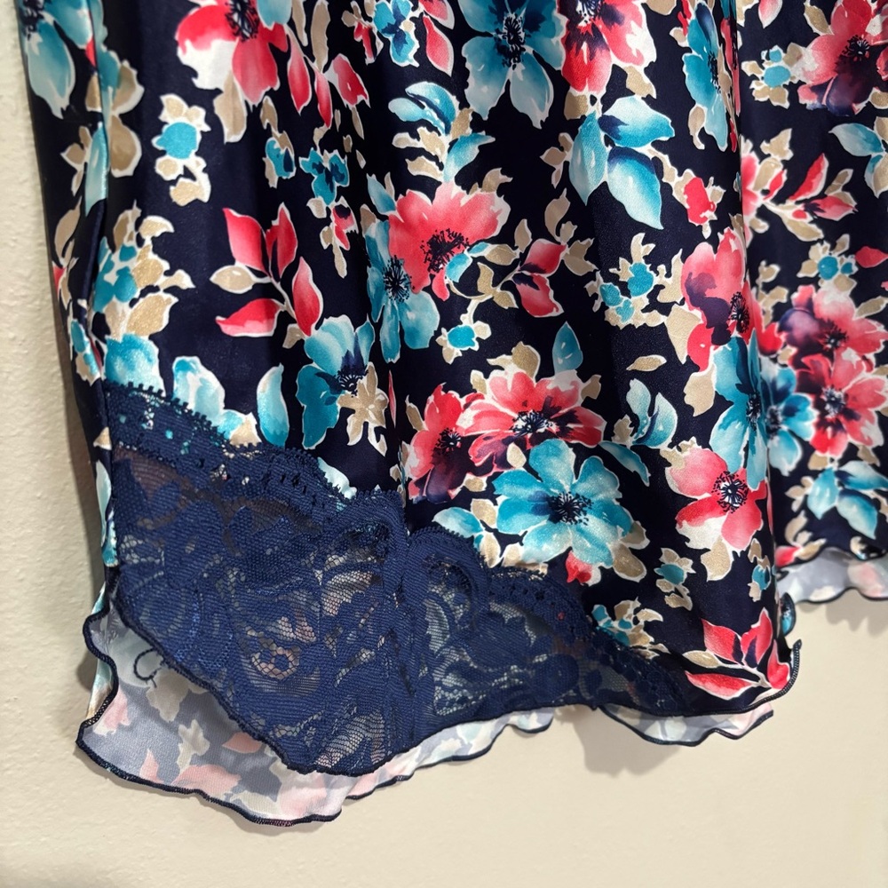 Olga Vintage Skirt Slip Size Small Blue & Pink Floral Lace - Picture 5 of 11